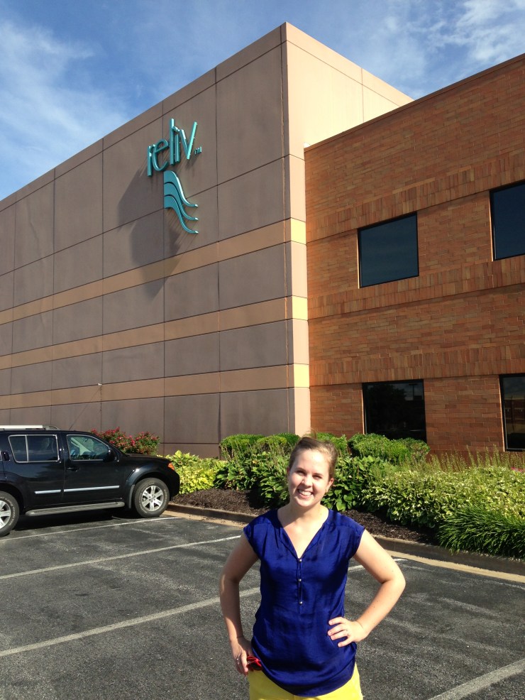 In front of Reliv International's headquarters and manufacturing facility in Chesterfield, Mo.