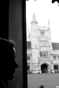 Silhouette of a girl at Oxford University.