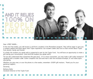 Inside of mailer. Header text reads, "And it relies 100% on people like you." It also includes a letter from the Assistant Director of the Fund.